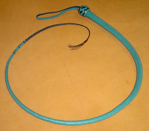 4ft Teal 12 plait Signal whip with 2tone Box Pattern Knot A.JPG